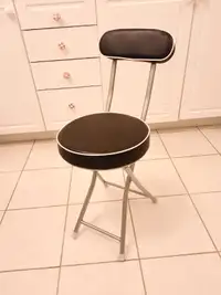 Padded Metal Folding Stool with Backrest