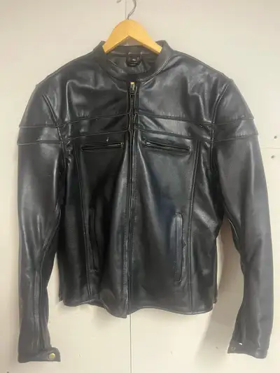 Almost new leather motorcycle jacket, worn once from Halifax to Truro Blessing last year , haven’t w...