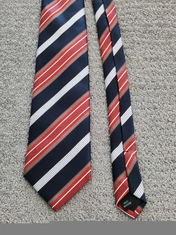 Men's Silk Neck Ties - Mantles - 100% Silk - Navy Blue / Orange in Men's in Calgary - Image 4