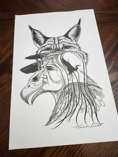 This is a beautiful, pre-owned art print by artist Norman Knott, featuring a stunning indigenous-ins...