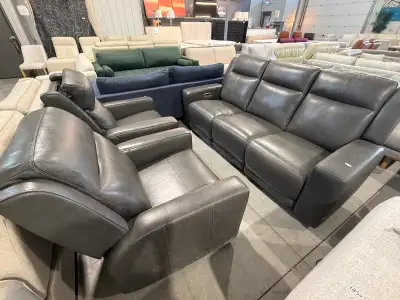Brand new top grain, leather sofa, and recliners, View more