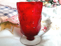 Vintage Morgantown Seneca Driftwood Ruby Red Glass Footed Tumble