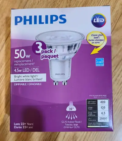 PACK OF 3 BRAND NEW GU10 PHILIPS LED 50W DIMMABLE , View more