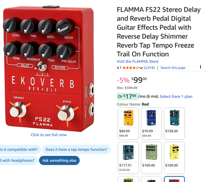 FLAMMA FS22 Stereo Delay and Reverb Pedal Digital Guitar Effects, View more
