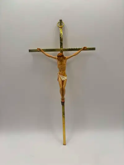 Vintage Crucifix Wall Hanging - Metal Cross, Resin Jesus, View more