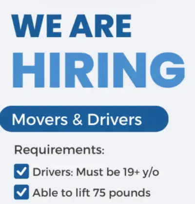 Hiring Mover/Drivers – Start ASAP – $24–$30/hr, View more