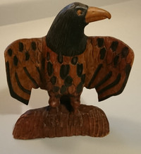 Vintage Hand Carved Wood Eagle Statue - Signed