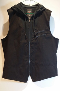 Guess Vest with Hood 100% Cotton Black Zipper Front Large