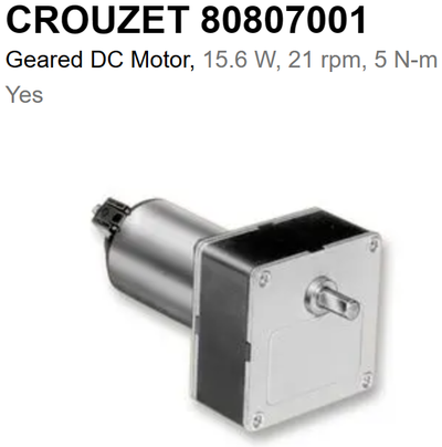Moteur CROUZET 80807001 Geared 24VDC Motor 15.6 W 21 rpm 5 N-m, View more