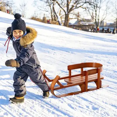 Baby Sleigh Snow Sled Children Wooden Sledge Ski Sliding, View more