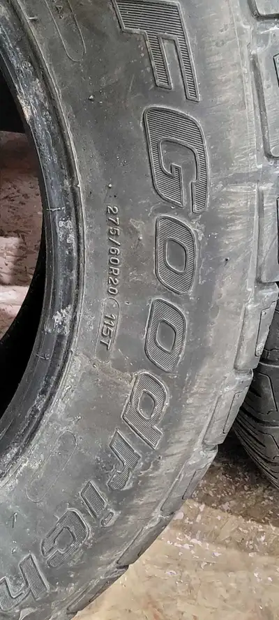 Pair of Bf Goodrich 275 /60R20 tires for sale. No patches holds air. Reason for selling, we bought f...