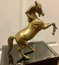 Large Gold Brass Hoorse Statue