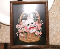 Vintage solid wood frame embroidery picture