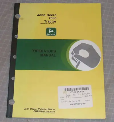 John Deere 2030 Operators Manual, View more