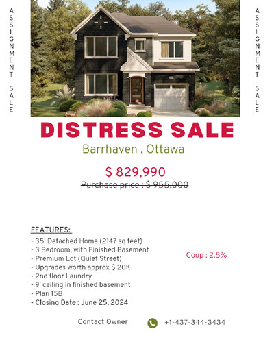 Distress assignment sale, Barrhaven, Ottawa