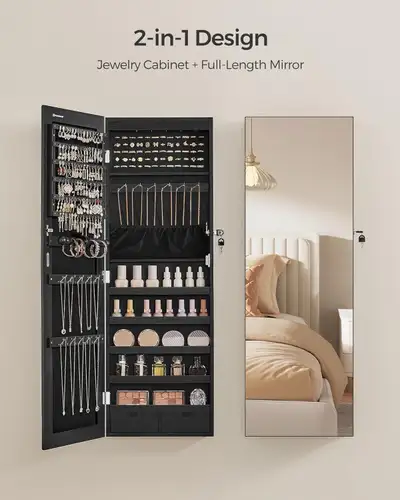 Hanging Jewelry Cabinet, Wall-Mounted Cabinet with LED Interior , View more