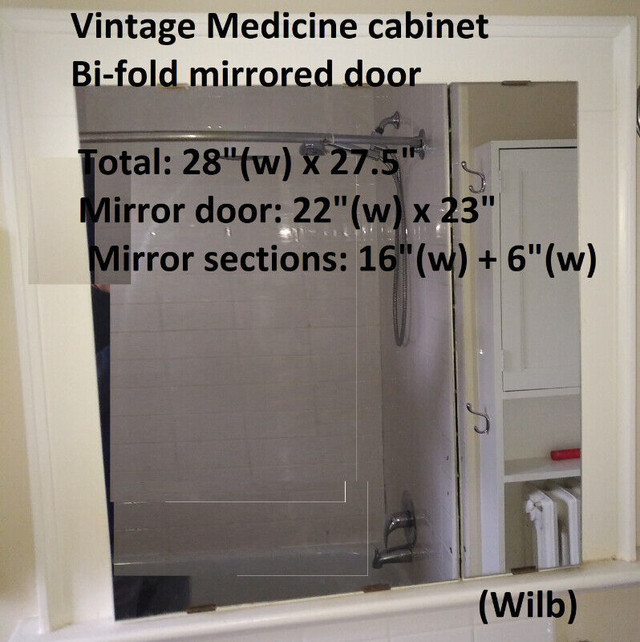 Medicine Cabinet - Bifold Mirrored Door, Wood, Antique, 28 x 28 in Arts & Collectibles in Markham / York Region - Image 3