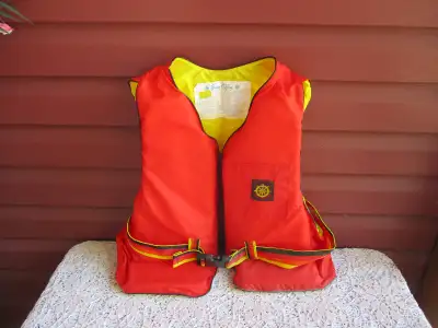 ADULT LIFE JACKETS BY BUOY O BOY (ORANGE) FOR CHEST 40--44" $20 GOOD USED CONDITION