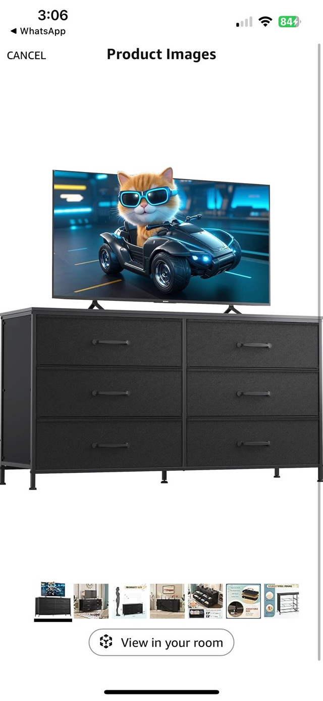 6 Drawer Dresser for Bedroom Large, Fabric Black Dresser TV Stan in Dressers & Wardrobes in Hamilton