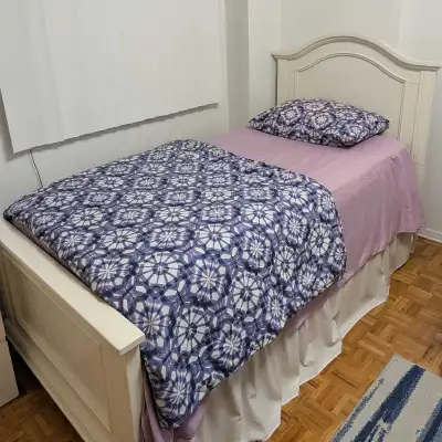 2 White Twin Bed Frames + Side Table, View more