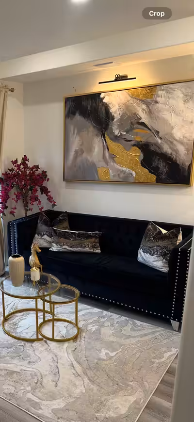 Selling this beautiful black velvet couch (84.6” wide) – Häbbe-style, elegant and modern look. ✅ Bar...