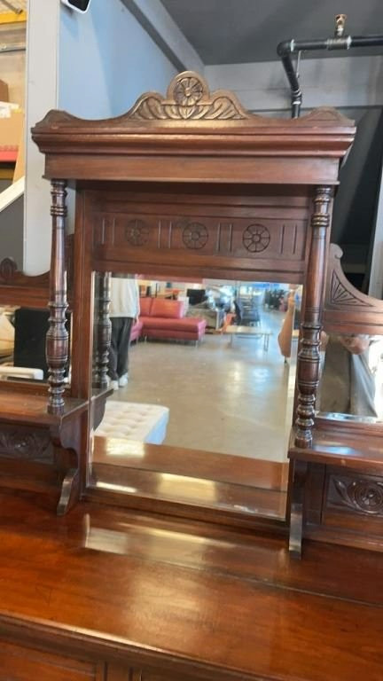 ANTIQUE DOVETAILED SERVING CABINET w/ BEVELLED MIRROR in Other in Delta/Surrey/Langley