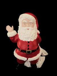 Vintage Hand Painted Ceramic Waving Santa with Toy Bag