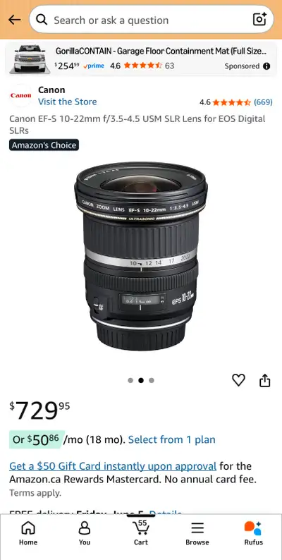 Canon EF-S 10-22mm f/3.5-4.5 USM SLR Lens for EOS Digital SLRs, View more