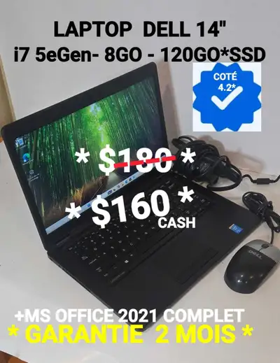 LAPTOP DELL 14"- i7 5eGen- 8GO- 120GO*HDMI, View more