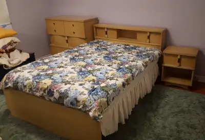 Complete mid century (1950's) bedroom set includes bed with headboard, dresser with mirror, bedside...