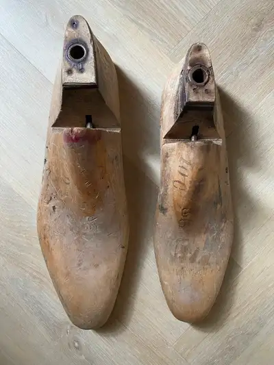 2 Antique Vintage Wood & Metal Shoemaker Moulds, View more
