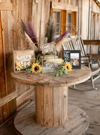 Rustic Reel Tables – Perfect for Weddings & Events! Add rustic charm to your event with these beauti...