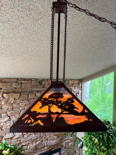 Vintage Quoizel pendant slag glass light fixtures, View more