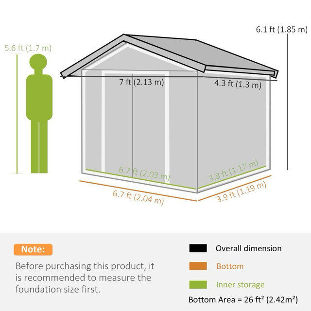 7' x 4' x 6' Garden Storage Shed Outdoor Patio Metal Tool  in Outdoor Tools & Storage in Markham / York Region - Image 3