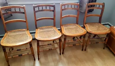 Set of 4 Vintage Cane Seat Chairs, View more