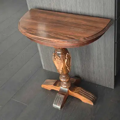 Vintage Solid Wood Pedestal  Half-moon Side Table, View more