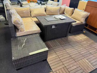  8 PC Outdoor Wicker Sectional Sofa Set with Fire Pit Table, View more