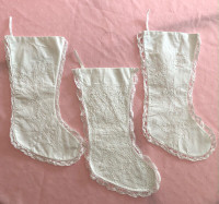 White Cotton with Lace Christmas Stocking / Wedding Decor. NEW