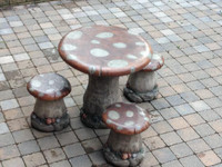 Childrens Outdoor Concrete Mushroom Table and Chair set.