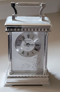Vintage BULOVA Silver Carriage Quartz Clock Model B-1349