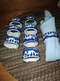 *Shipping* Rare set of 8 Blue Willow napkin rings