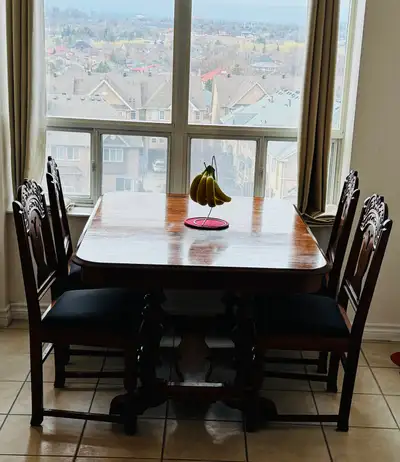 Extendable Antique Solid Wood Dining Table with 4 Chairs, View more