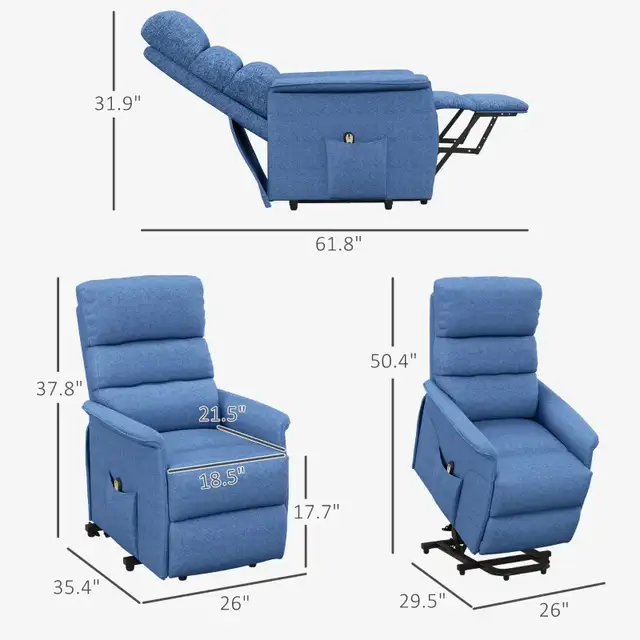 Electric Lift Recliner Chair with Remote Control, Blue  in Chairs & Recliners in Markham / York Region - Image 4