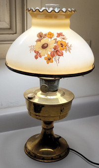 Vintage ALADDIN Brass Electrified Oil Lamp With Milk Glass Shade
