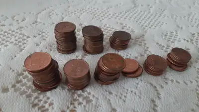 A Variety of Canadian Pennies: 1 - 1968, 1 - 1972, 1 - 1974, 2 - 1976, 1 - 1979, 3 - 1980, 5 - 1982,...