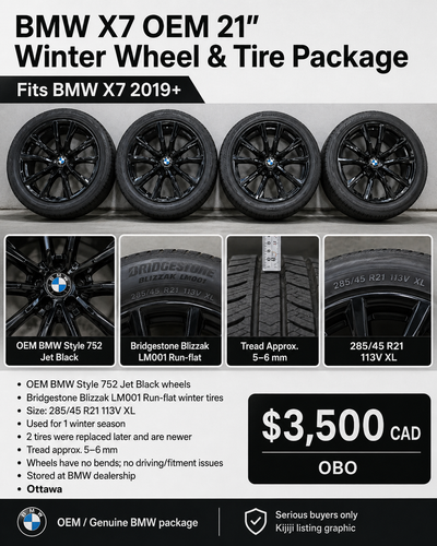 BMW X7 OEM 21” Winter Wheel & Tire Package for sale. Fits BMW X7 2019+ OEM BMW Style 752 Jet Black w...
