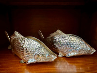 A Pair Vintage Silver Plated Italy Koi Fish Napkin holder Marked