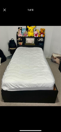 South Shore Twin Bed Frame w/Bookcase Headboard&Mattress w/cover