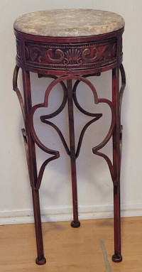 Antique Rare Wrought Iron Tall Plant Stand with Marble Top