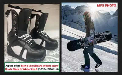 Alpine Swiss Men’s Snowboard  Boots Black & White (SIZE 8), View more